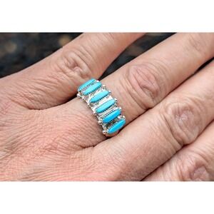 Zuni Ring Genuine Native American Handcrafted Turq Jewelry Southwest Sz 8.25 **